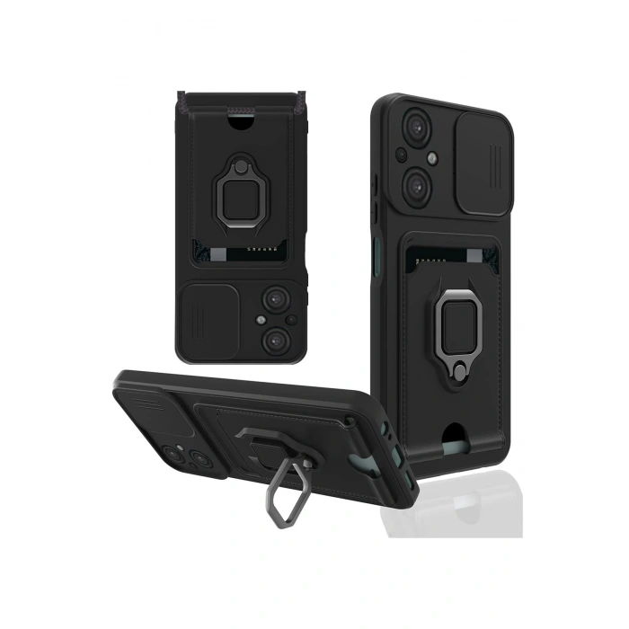 Newface Xiaomi Poco M5 Kılıf Zuma Kartvizitli Yüzüklü Silikon - Siyah