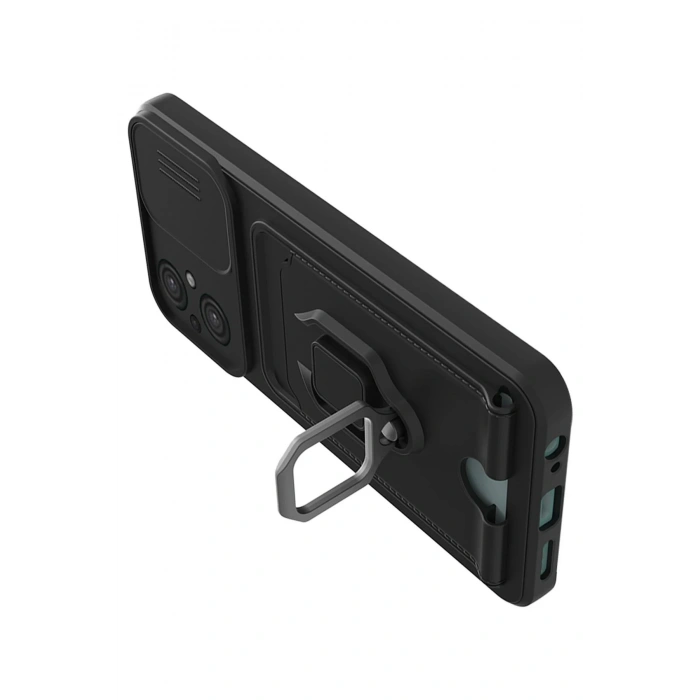 Newface Xiaomi Poco M5 Kılıf Zuma Kartvizitli Yüzüklü Silikon - Siyah