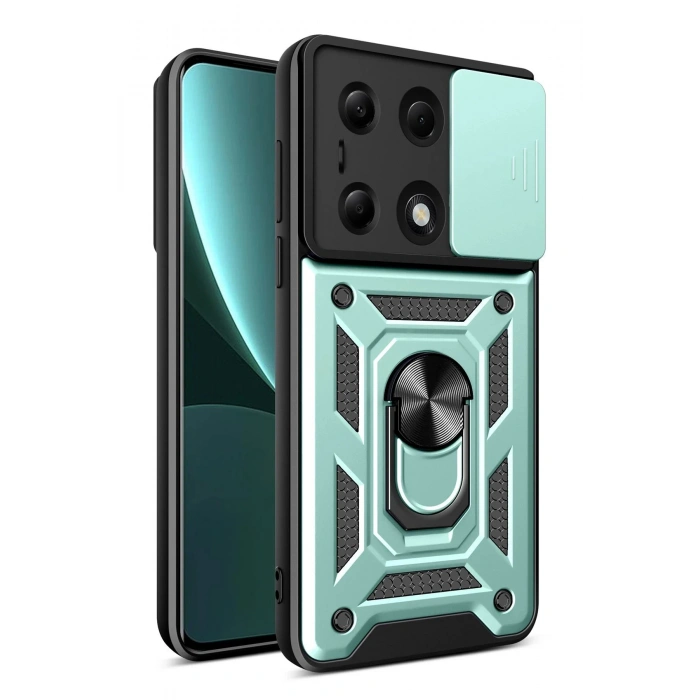 Newface Xiaomi Poco M6 Pro 4G Kılıf Pars Lens Yüzüklü Silikon - Yeşil