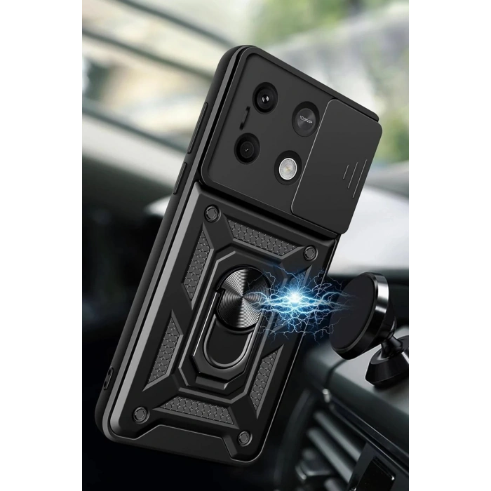 Newface Xiaomi Poco M6 Pro 4G Kılıf Pars Lens Yüzüklü Silikon - Yeşil