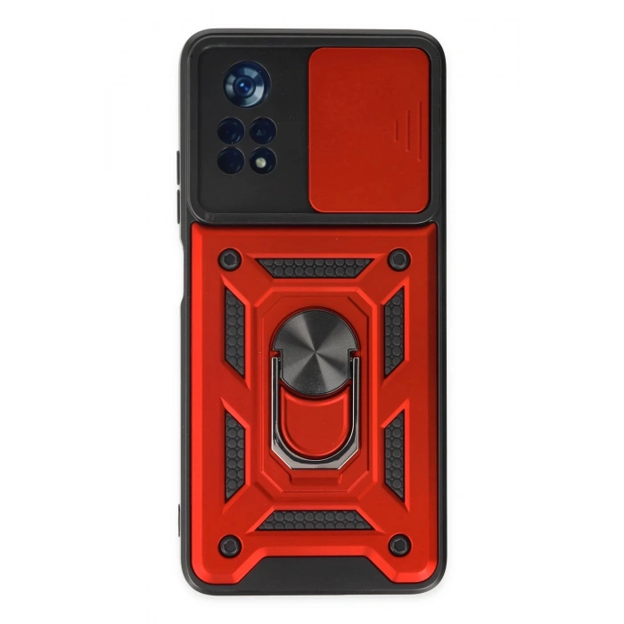 Newface Xiaomi Poco X4 Pro 5G Kılıf Pars Lens Yüzüklü Silikon - Kırmızı