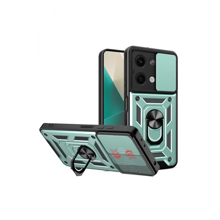 Newface Xiaomi Poco X6 Kılıf Pars Lens Yüzüklü Silikon - Yeşil