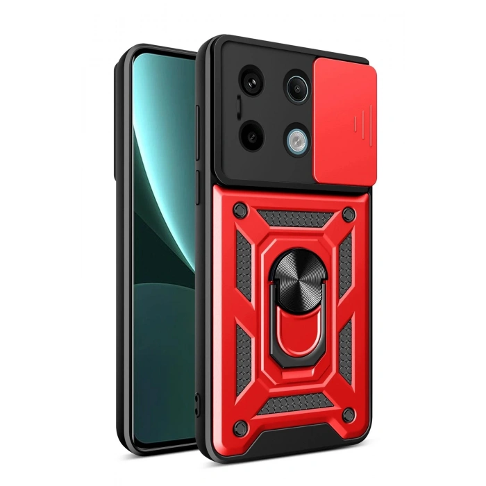 Newface Xiaomi Poco X6 Pro Kılıf Pars Lens Yüzüklü Silikon - Kırmızı