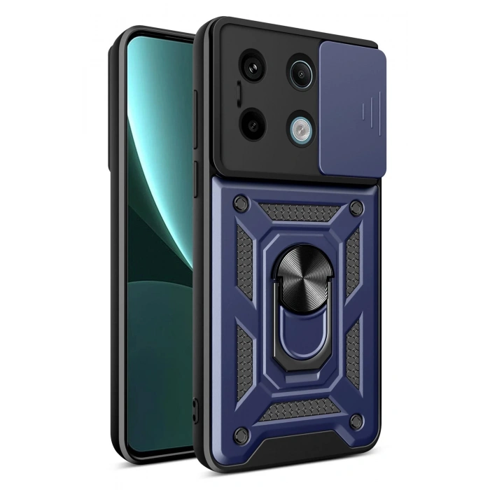 Newface Xiaomi Poco X6 Pro Kılıf Pars Lens Yüzüklü Silikon - Lacivert