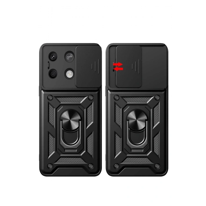 Newface Xiaomi Poco X6 Pro Kılıf Pars Lens Yüzüklü Silikon - Siyah