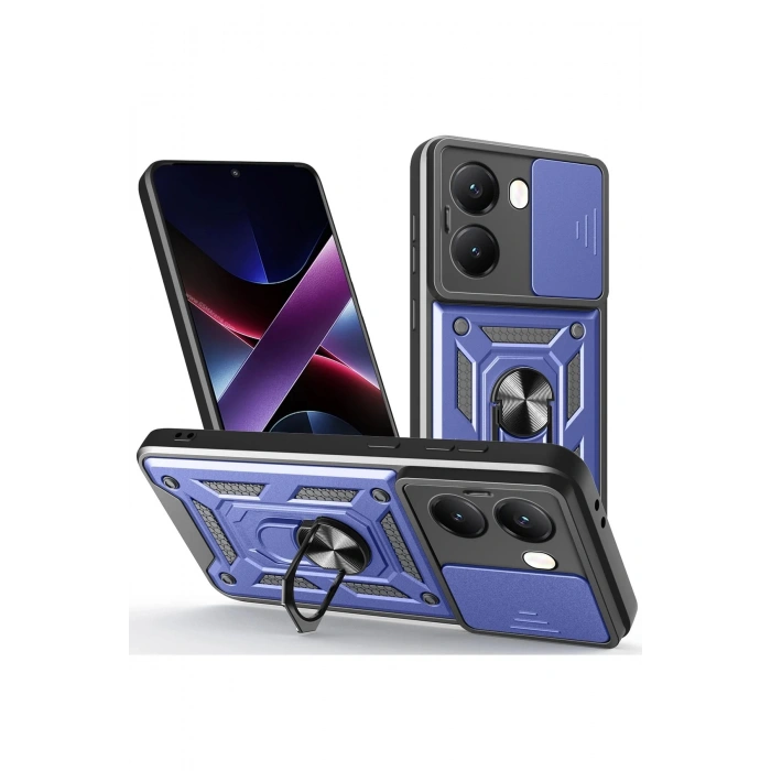 Newface Xiaomi Poco X7 Pro Kılıf Pars Lens Yüzüklü Silikon - Lacivert