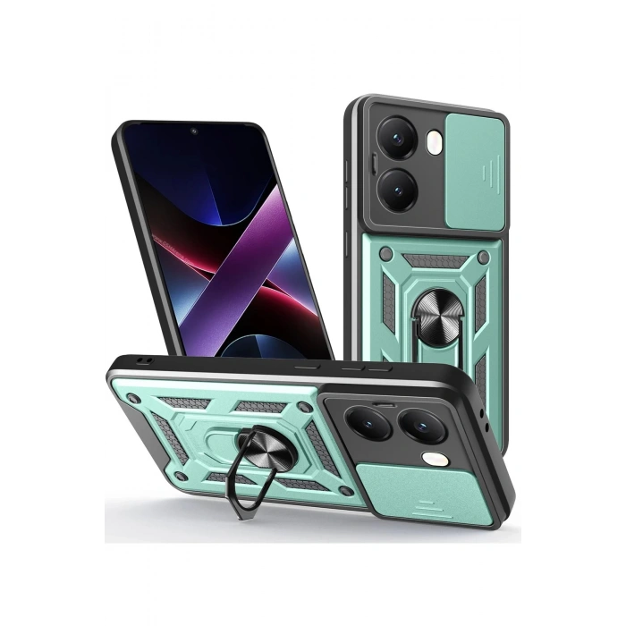 Newface Xiaomi Poco X7 Pro Kılıf Pars Lens Yüzüklü Silikon - Yeşil