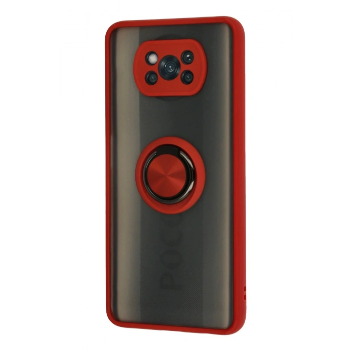Newface Xiaomi Pocophone X3 Kılıf Montreal Yüzüklü Silikon Kapak - Kırmızı
