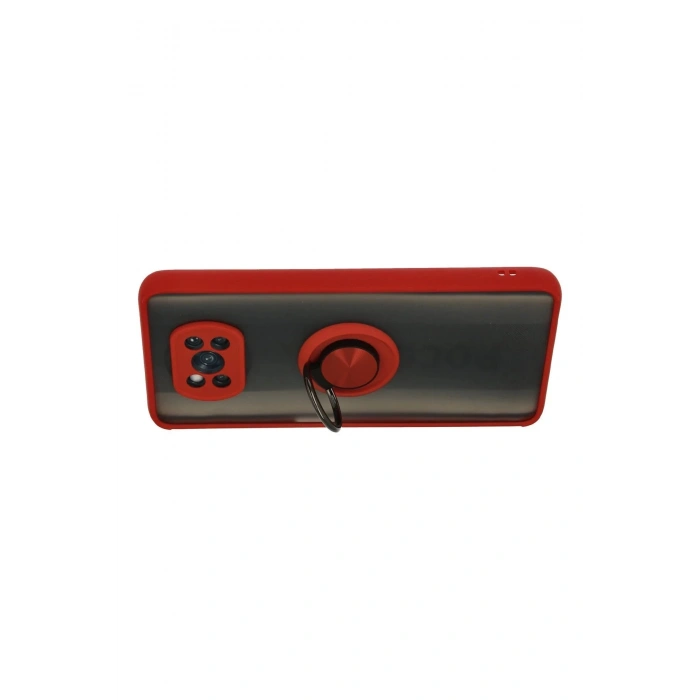 Newface Xiaomi Pocophone X3 Kılıf Montreal Yüzüklü Silikon Kapak - Kırmızı