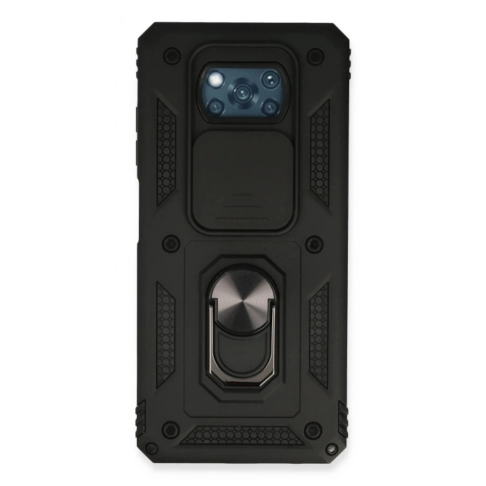 Newface Xiaomi Pocophone X3 Kılıf Pars Lens Yüzüklü Silikon - Siyah