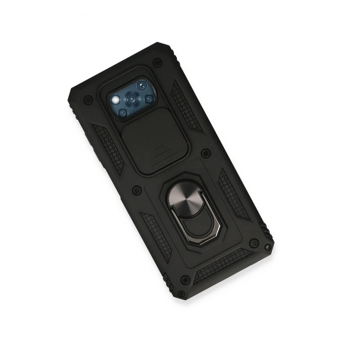 Newface Xiaomi Pocophone X3 Kılıf Pars Lens Yüzüklü Silikon - Siyah