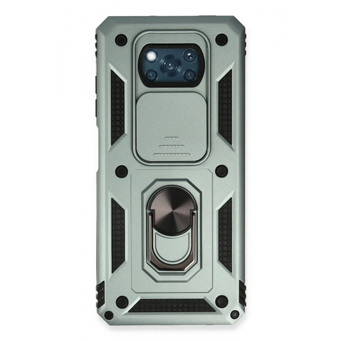 Newface Xiaomi Pocophone X3 Kılıf Pars Lens Yüzüklü Silikon - Yeşil