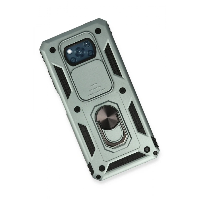 Newface Xiaomi Pocophone X3 Kılıf Pars Lens Yüzüklü Silikon - Yeşil