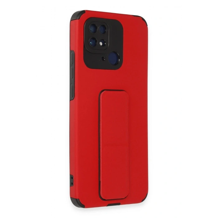Newface Xiaomi Redmi 10C Kılıf Mega Standlı Silikon - Kırmızı