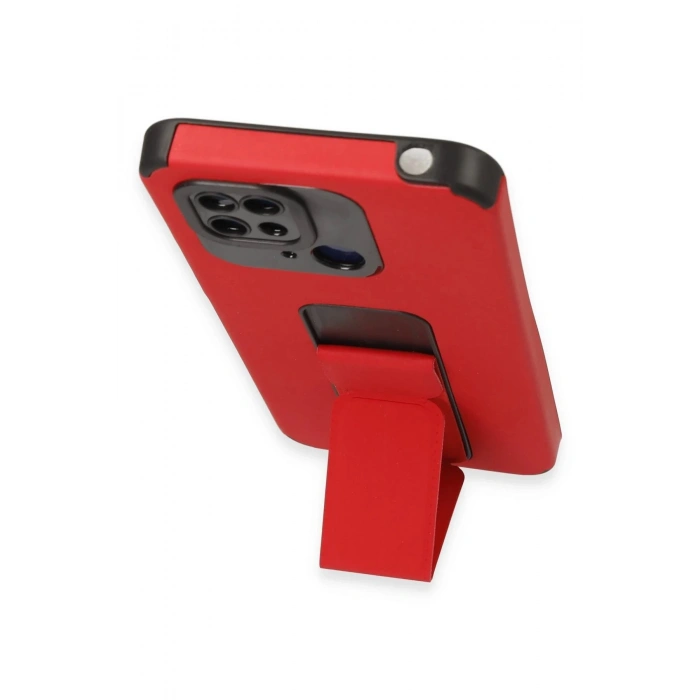 Newface Xiaomi Redmi 10C Kılıf Mega Standlı Silikon - Kırmızı