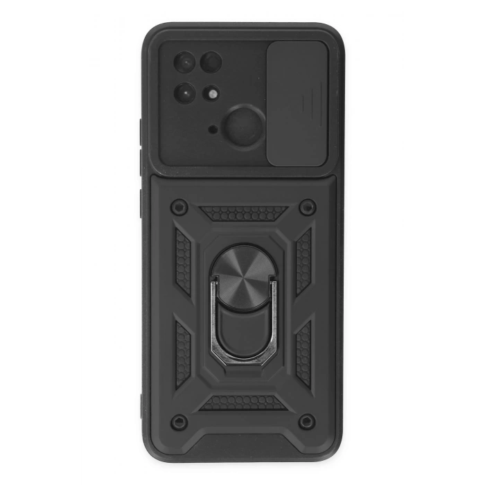 Newface Xiaomi Redmi 10C Kılıf Pars Lens Yüzüklü Silikon - Siyah