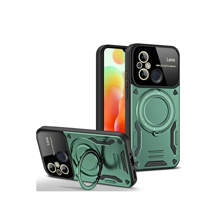 Newface Xiaomi Redmi 12C Kılıf Joy Lens Standlı Kapak - Koyu Yeşil