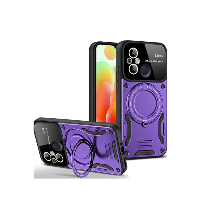 Newface Xiaomi Redmi 12C Kılıf Joy Lens Standlı Kapak - Mor