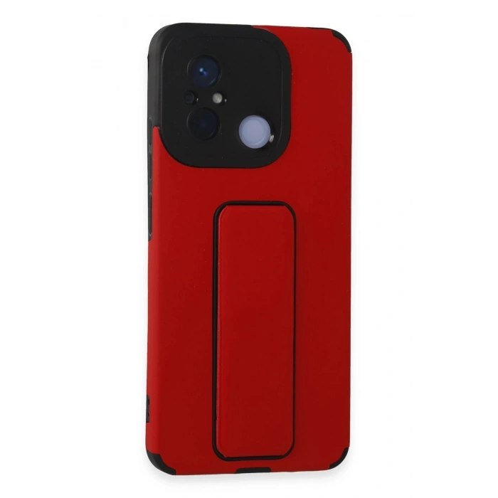 Newface Xiaomi Redmi 12C Kılıf Mega Standlı Silikon - Kırmızı