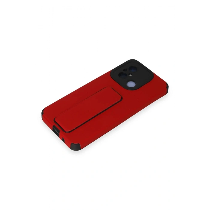 Newface Xiaomi Redmi 12C Kılıf Mega Standlı Silikon - Kırmızı