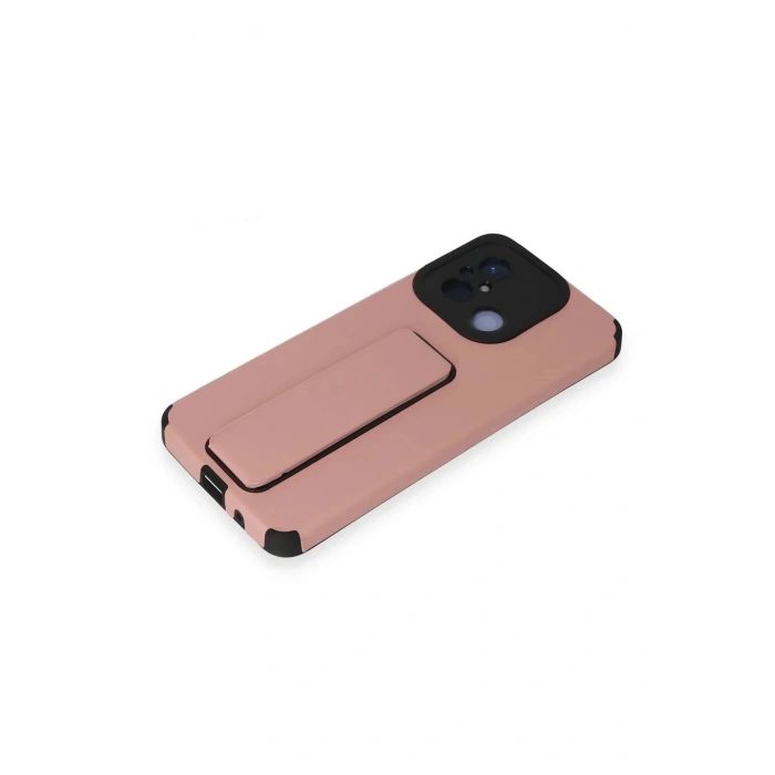 Newface Xiaomi Redmi 12C Kılıf Mega Standlı Silikon - Pudra