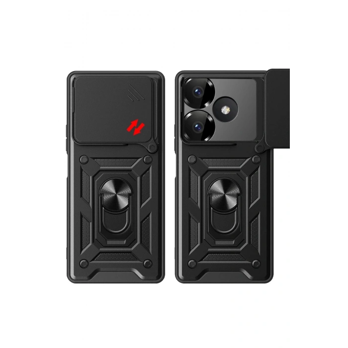 Newface Xiaomi Redmi 13 4G Kılıf Pars Lens Yüzüklü Silikon - Siyah