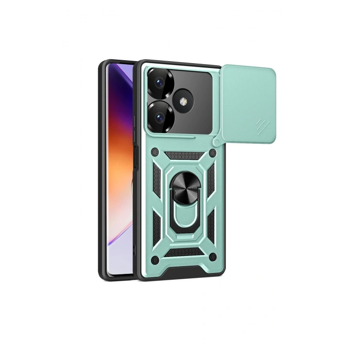 Newface Xiaomi Redmi 13 4G Kılıf Pars Lens Yüzüklü Silikon - Yeşil