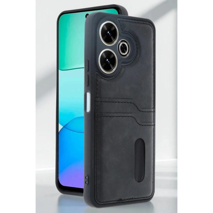 Newface Xiaomi Redmi 13 4G Kılıf Sara Kartvizitli Deri Kılıf - Koyu Yeşil