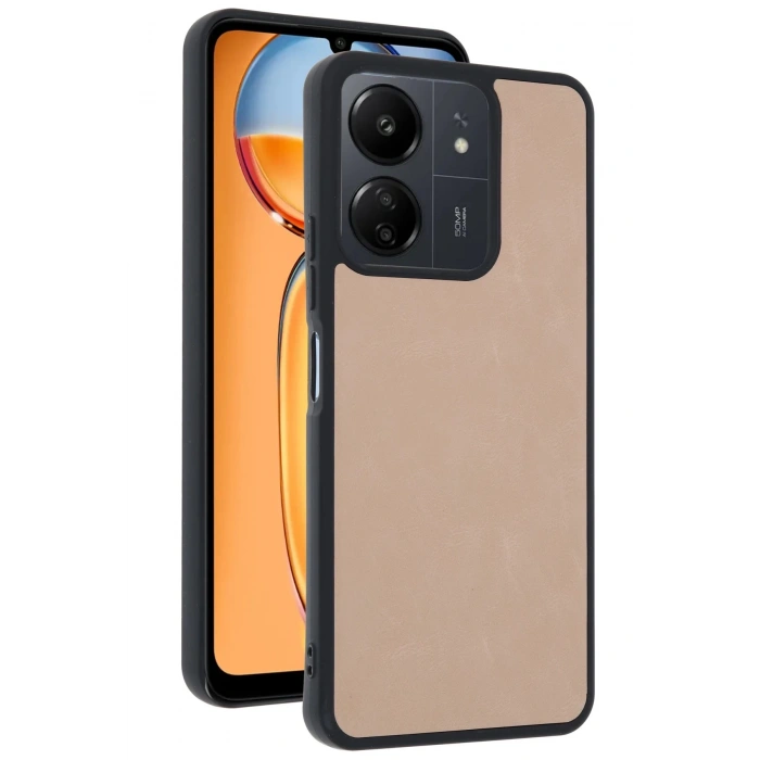 Newface Xiaomi Redmi 13C Kılıf Aras Deri Kapak - Pudra