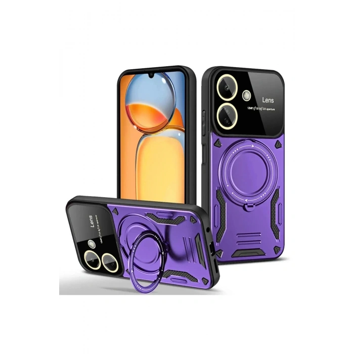 Newface Xiaomi Redmi 13C Kılıf Joy Lens Standlı Kapak - Mor