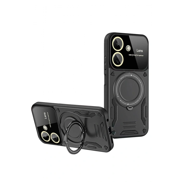 Newface Xiaomi Redmi 13C Kılıf Joy Lens Standlı Kapak - Siyah