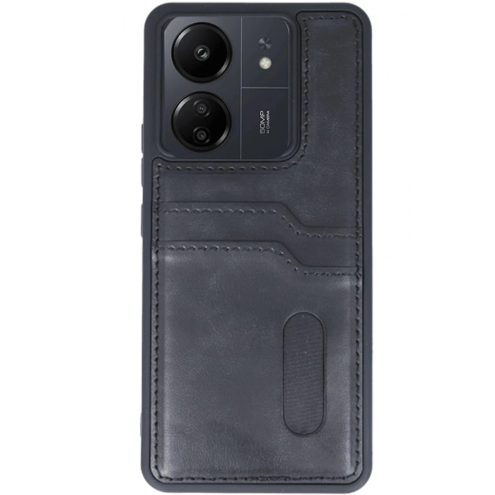 Newface Xiaomi Redmi 13C Kılıf Sara Kartvizitli Deri Kılıf - Siyah