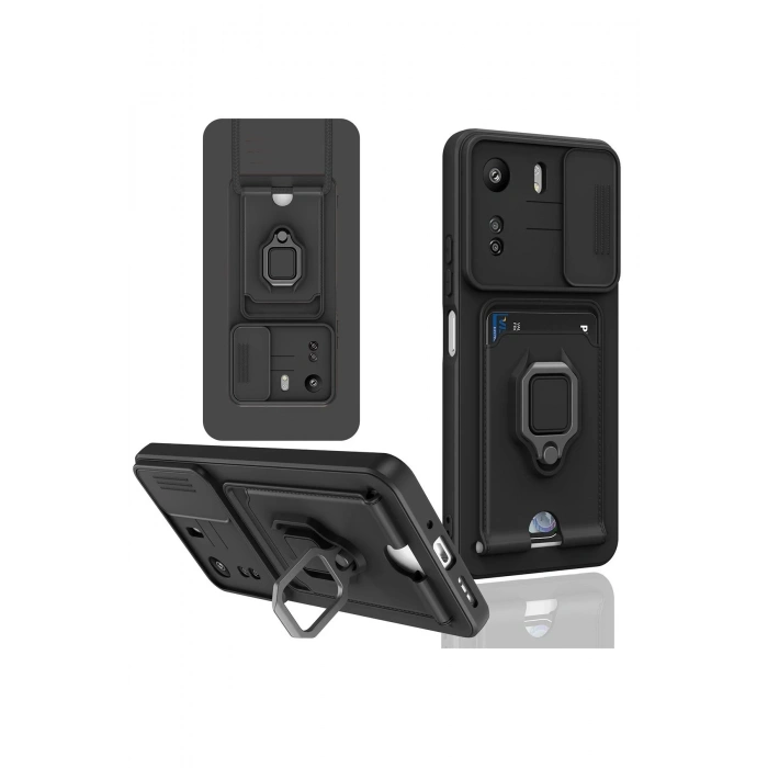 Newface Xiaomi Redmi 13C Kılıf Zuma Kartvizitli Yüzüklü Silikon - Siyah