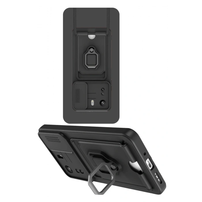 Newface Xiaomi Redmi 13C Kılıf Zuma Kartvizitli Yüzüklü Silikon - Siyah