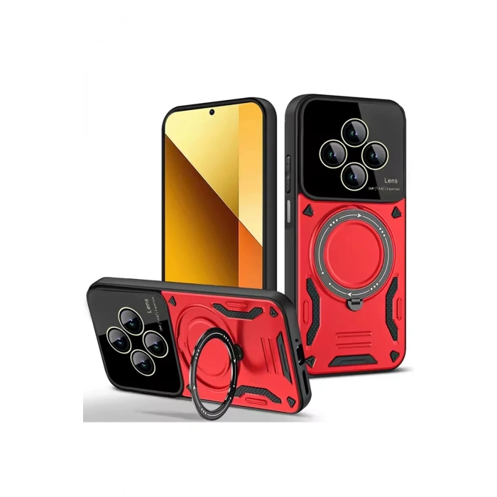 Newface Xiaomi Redmi 14C Kılıf Joy Lens Standlı Kapak - Kırmızı