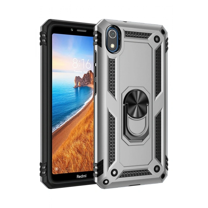 Newface Xiaomi Redmi 7A Kılıf Sofya Yüzüklü Silikon Kapak - Gümüş