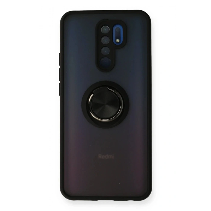 Newface Xiaomi Redmi 9 Kılıf Montreal Yüzüklü Silikon Kapak - Siyah