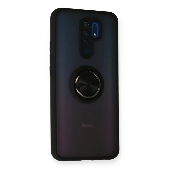 Newface Xiaomi Redmi 9 Kılıf Montreal Yüzüklü Silikon Kapak - Siyah