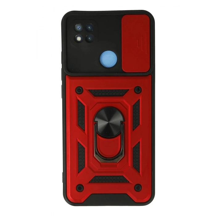 Newface Xiaomi Redmi 9C Kılıf Pars Lens Yüzüklü Silikon - Kırmızı