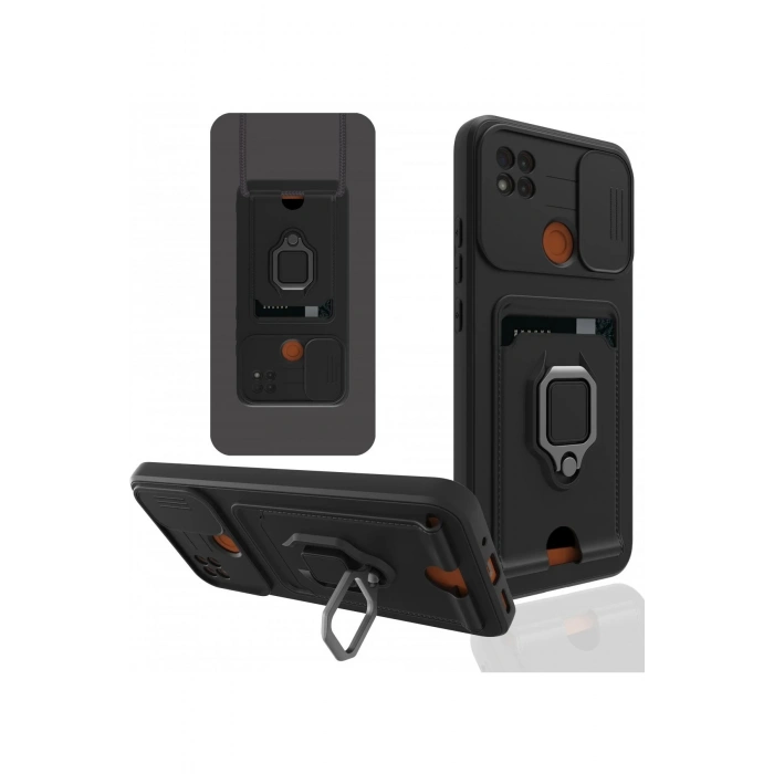 Newface Xiaomi Redmi 9C Kılıf Zuma Kartvizitli Yüzüklü Silikon - Siyah