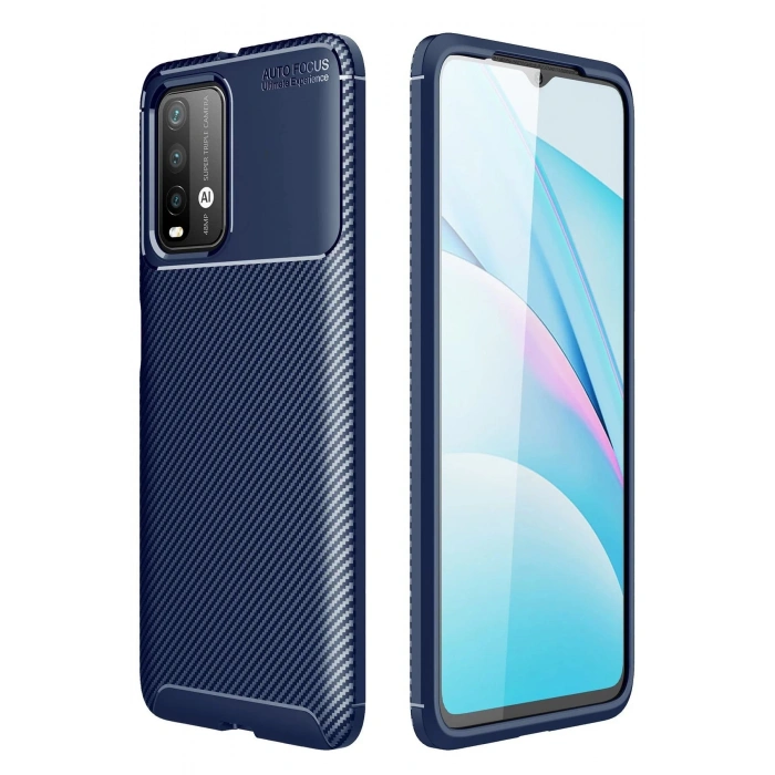 Newface Xiaomi Redmi 9T Kılıf Auto Focus Karbon Kapak - Lacivert