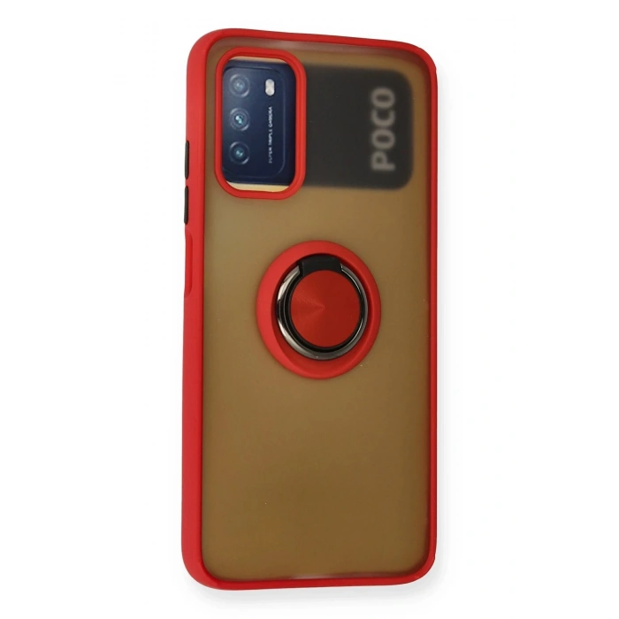 Newface Xiaomi Redmi 9T Kılıf Montreal Yüzüklü Silikon Kapak - Kırmızı