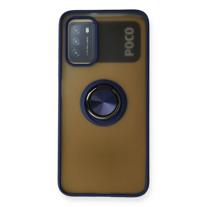 Newface Xiaomi Redmi 9T Kılıf Montreal Yüzüklü Silikon Kapak - Lacivert