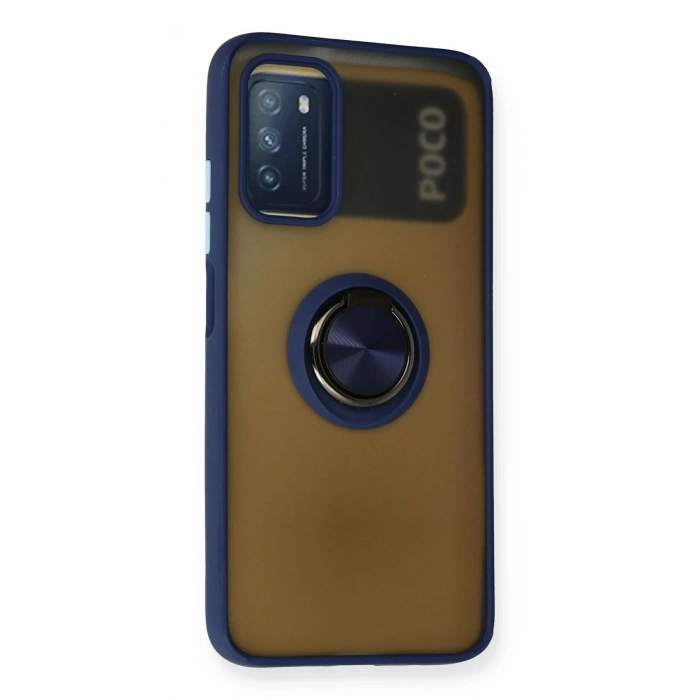 Newface Xiaomi Redmi 9T Kılıf Montreal Yüzüklü Silikon Kapak - Lacivert