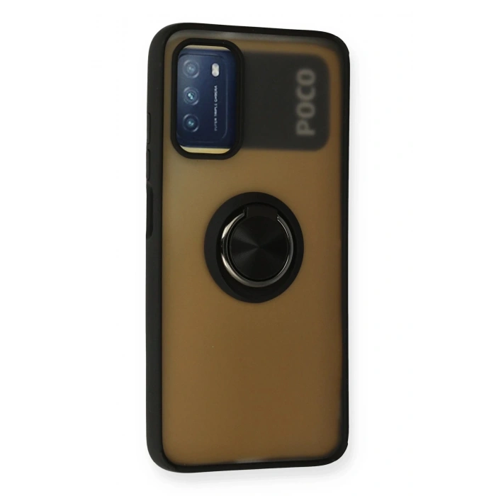 Newface Xiaomi Redmi 9T Kılıf Montreal Yüzüklü Silikon Kapak - Siyah