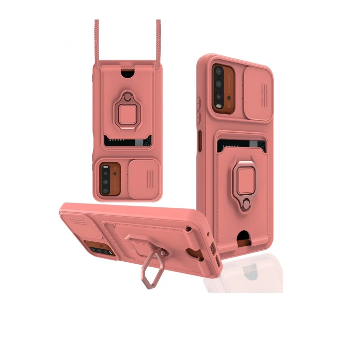 Newface Xiaomi Redmi 9T Kılıf Zuma Kartvizitli Yüzüklü Silikon - Pembe