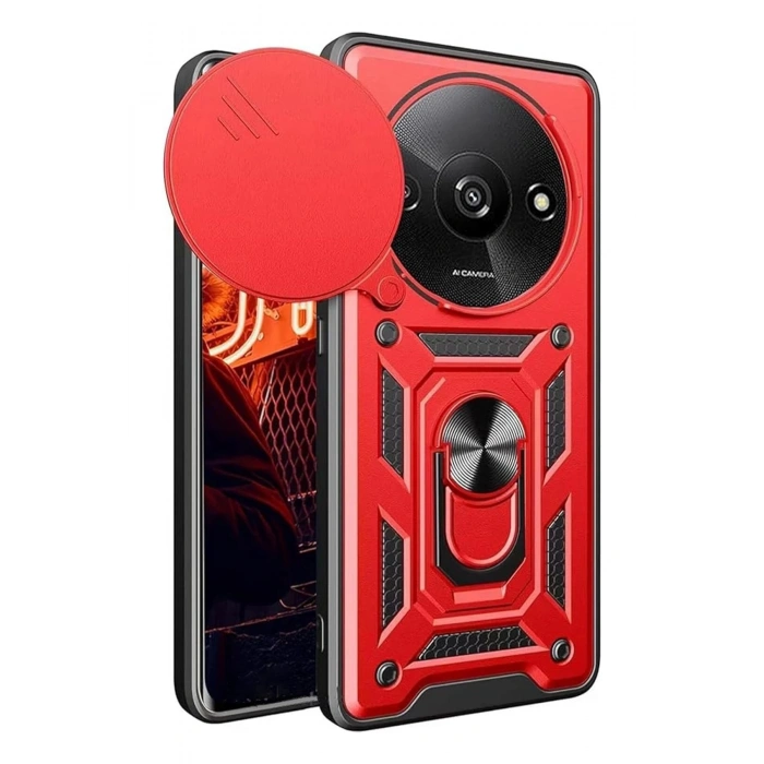 Newface Xiaomi Redmi A3 4G Kılıf Pars Lens Yüzüklü Silikon - Kırmızı