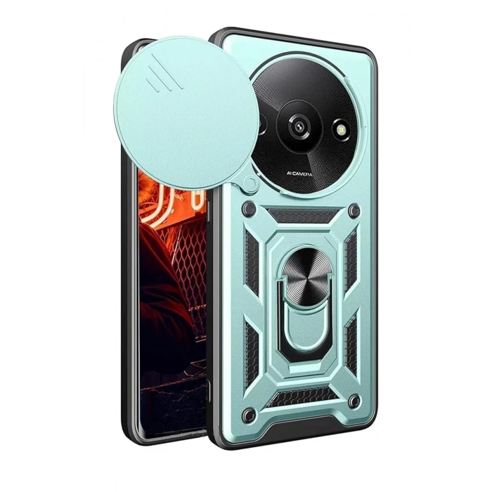 Newface Xiaomi Redmi A3 4G Kılıf Pars Lens Yüzüklü Silikon - Yeşil