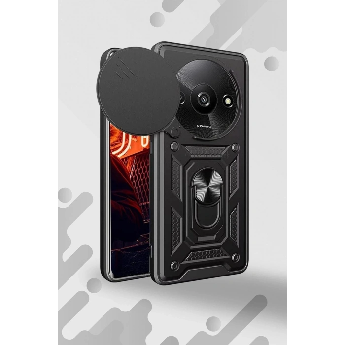 Newface Xiaomi Redmi A3 4G Kılıf Pars Lens Yüzüklü Silikon - Yeşil