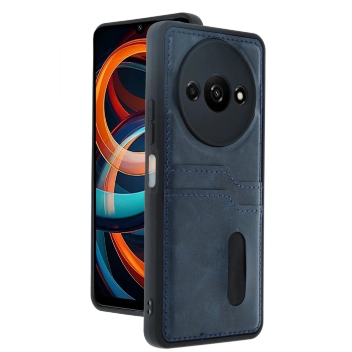 Newface Xiaomi Redmi A3 4G Kılıf Sara Kartvizitli Deri Kılıf - Lacivert